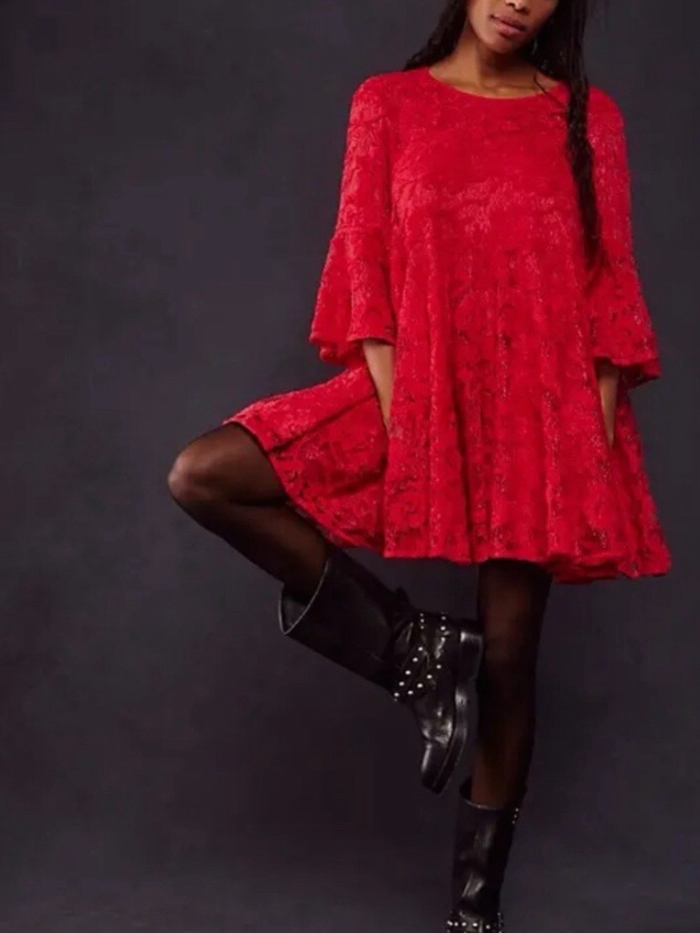 NWT Free People Le Fleur Lipstick Red Mini Babydoll Dress XS